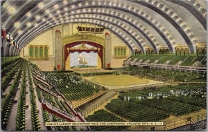 ATLANTIC CITY Nueva Jersey Postal "Salón de Convenciones más grande del mundo" Kropp Linen - Imagen 1 de 2