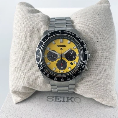 Seiko Men New Prospex Speedtimer Solar Yellow Dial SSC929 Stainless Watch 41.4mm - Image 1 of 4