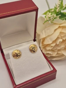 9ct Yellow Gold Diamond Cut Button Stud Earrings. NEW - Picture 1 of 7