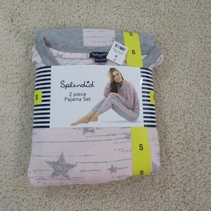 Splendid Pajama Set Womens Small Pink Gray Stars 2 Piece Soft Cozy Sleepwear - Picture 1 of 6