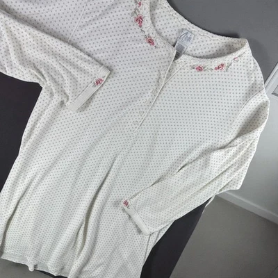 Camisón Aria Mujer L Pijama Top Blanco Lunares Borde Floral Botón Delantero Foto 1 de 4
