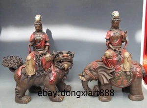 21" Chinese WuCai Porcelain manjuist Samantabhadra Kwan-yin Bodhisattva Statue - Picture 1 of 12