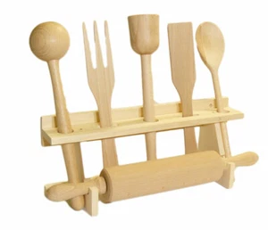 Wooden Kitchen Utensil Set - 6 utensils with stand home decoration - Picture 1 of 7