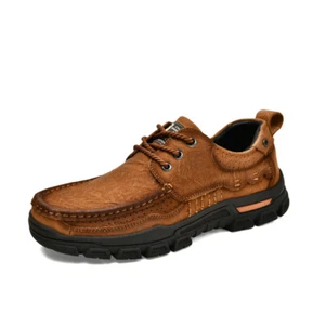 Fashion Men's Casual Shoes Genuine Leather Loafers Sneakers Outdoor Hiking Boots - Foto 1 di 13