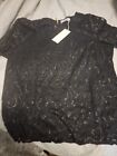 Marks And Spencers Sz 18 Black Shiny  Lace Top Sz 18 Chrismas/new Year Parties
