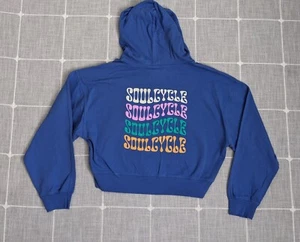 Soul Cycle Crop Hoodie Womens Large Blue Zip Sweatshirt Spinning Cycling Logo - Picture 1 of 16