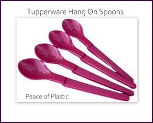 New Tupperware Hang On Spoons Set of 4 Raspberry 5-1/2" Long Angled Handle - Picture 1 of 2