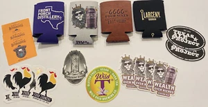 4 Beer Koozies 14 Stickers Distillery Brewery Ad Beverage Drink Beer Can Holders - Picture 1 of 4