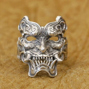 925 Sterling Silver Devil Mask Biker Ring Punk Skull Jewelry TA501A US Size 7~13 - Picture 1 of 25
