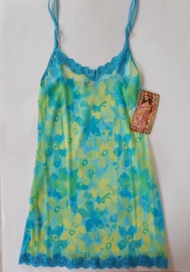 Shirley of Hollywood Blue Floral Retro Chemise Size 18 Sheer Designer Nightie - Picture 1 of 8