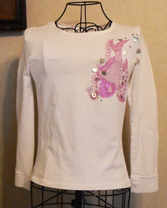 Old Navy Juniors Sz XL Pullover Top White w/ Pink Beta Fish Graphic - Picture 1 of 6