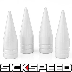 4 WHITE LONG SPIKED VALVE STEM CAPS METAL THREAD KIT/SET WHEELS/TIRES P6 - Picture 1 of 1