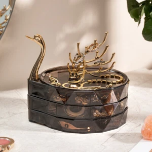 Swan Jewelry Box Multi-Layer Necklace Box Transparent Earrings Display Box - Picture 1 of 22