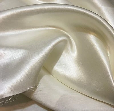 Off White (Ivory) Linen Silk Satin Fabric 45" Wide By The Yard  - Image 1 of 2