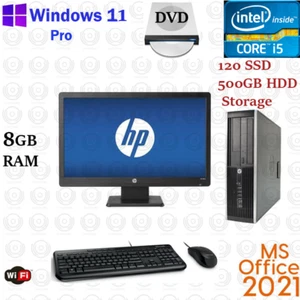 Windows 11 HP i5 3.2 ghz SSD 8GB RAM 19" LCD WiFi Desktop Computer PC Office21 - Picture 1 of 2