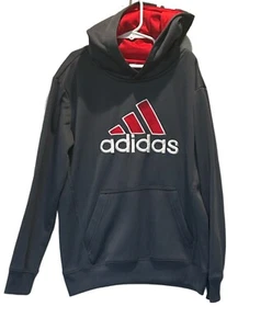 Adidas Logo Boys Gray Hooded Long Sleeve Pullover Sweatshirt Size 8/10 - Picture 1 of 6