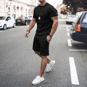Mens Summer Outfit 2-Piece Set Short Sleeve T Shirts and Shorts Sweatsuit Set - Picture 1 of 14