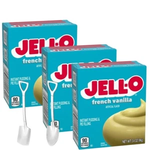 Jell-O Pudding 3,4 Unzen Box (3er Pack) Mini Schaufel Löffel (Französische Vanille) - Bild 1 von 1