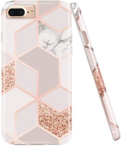 JAHOLAN Stylish Shiny Rose Gold Marble Design - For 8 Plus/7 Plus/6 Plus/6S Plus - Picture 1 of 8