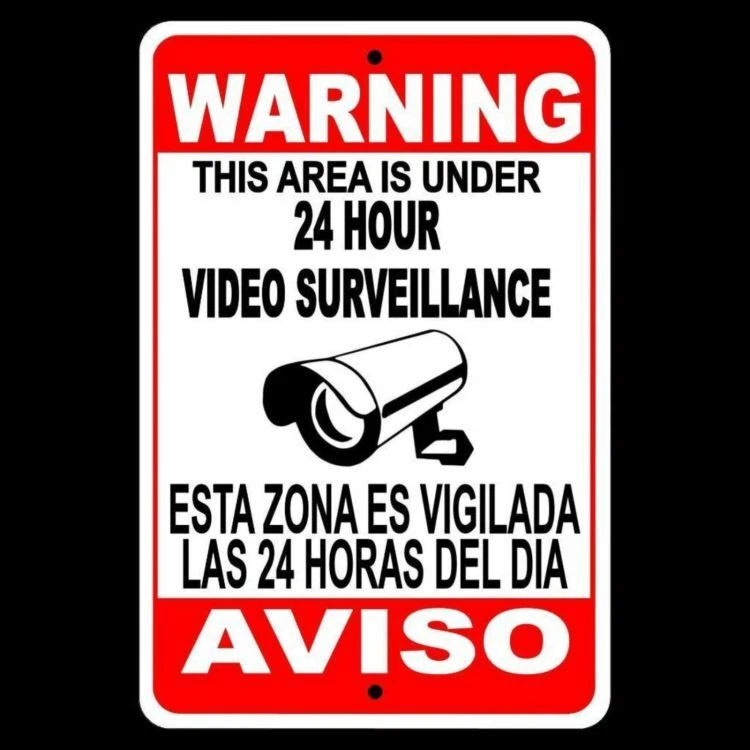 CUSTOM SIGNS Warning Security 24 Hour Video Surveillance Camera 8" x 12" Sign English/Spanish