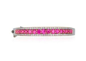 Pink Women Bangle Bracelet Sterling Silver 925 Yellow Gold Plated CZ Jewelry