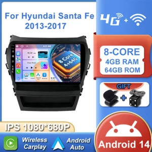 Unidad principal estéreo para automóvil CarPlay Android 14 para Hyundai Santa Fe 2013-17 DSP GPS 64G - Imagen 1 de 18