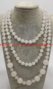 Long Natural Fashion 8mm&14mm White Jade Gemstone Round Beads Necklace 36-56in - Picture 1 of 12