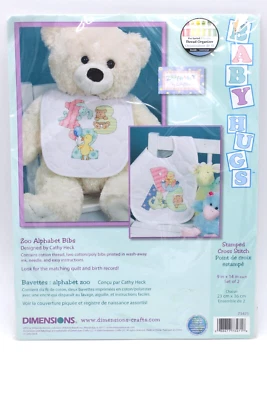 Dimensions Baby Hugs ZOO ALPHABET 2 Bibs Stamped Cross Stitch Kit - Image 1 of 4