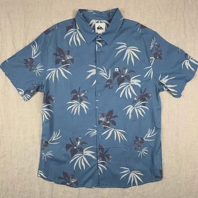 NWT Quiksilver Apero Classic Short Sleeve Button-Down Blue Floral Shirt Mens XXL - Image 1 of 4
