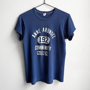 Vintage 1960s Blue Cotton Russell Southern Co Anne Arundel College Track Tee - Picture 1 of 5