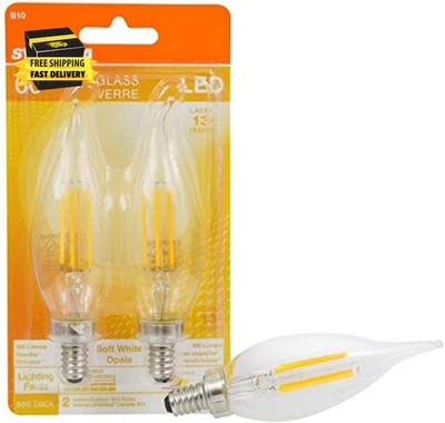 B10 LED Light Bulb, 60W Equivalent Efficient 5W, 13 Year, Bent Tip, Candelabra B - Image 1 of 3