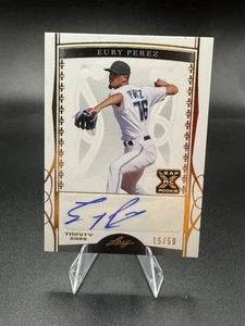 2022 Leaf Trinity Eury Perez Rookie Auto Gold /50 Marlins - Picture 1 of 3