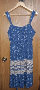 Abito donna stile grembiule marca Lucky taglia XL blu floreale bottoni e cravatta in vita... - Foto 1 di 8
