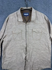 32 Bar Blues Shirt Mens XXXL/3XL Brown Pearl Snap Linen Cotton Western Button Up - Picture 1 of 9