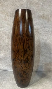 Wooden Vase 15” Tall Elegant Simplicity Heavy Polished Leopard Like Pattern - Picture 1 of 10
