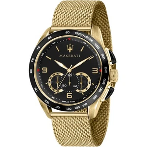 Orologio Uomo MASERATI TRAGUARDO R8873612010 Chrono Acciaio Mesh Gold Nero - Foto 1 di 3