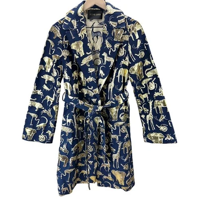 Stine Goya Metallic Animal Print Women's Size M Belted Navy Gold Robe Jacket - Image 1 of 4