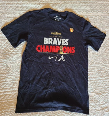 Camisa para mujer Atlanta Braves Nike MLB talla mediana. Campeones Serie Mundial Foto 1 de 3