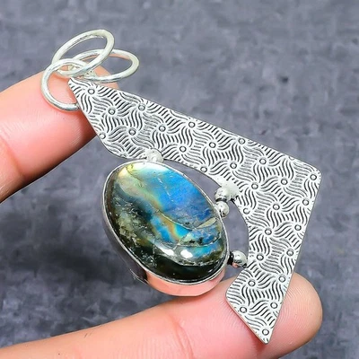 Colgante de joyería de plata de ley 925 hecho a mano con piedras preciosas de labradorita 2,76" h843 Foto 1 de 3