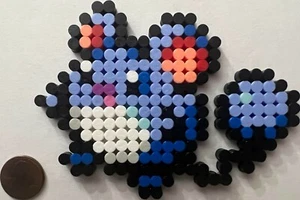 Marill Bead Sprite Perler Caps Pixel Art Retro Pokemon Aqua Mouse Water Fairy - Picture 1 of 1