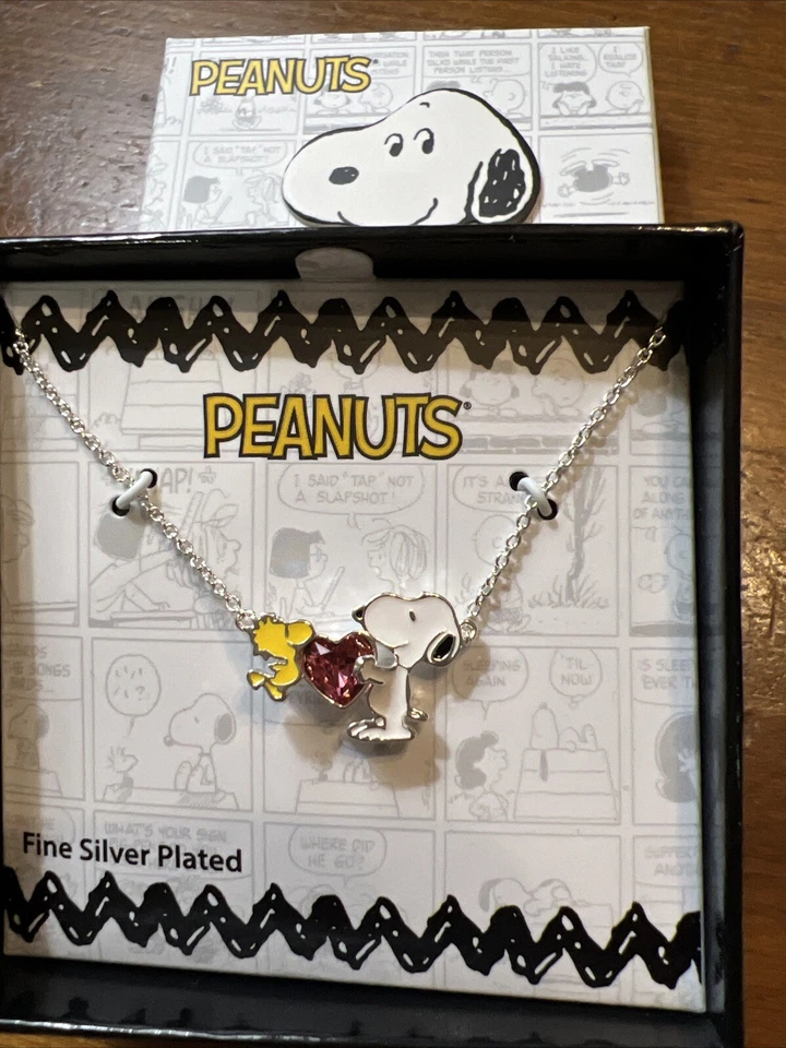 Collar Corazón Peanuts Snoopy y Woodstock Cristal Rojo Chapado en Plata Foto 1 de 1