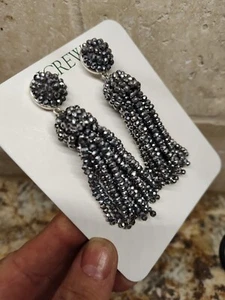 J.Crew Beaded Faceted Tassel Earrings Dark Evening Pewter/Silver Plated Brass  - Picture 1 of 5