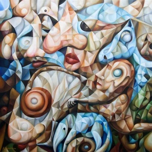 Shapeshifting 2020 (oil on canvas by A. Lavrov) 24"x24" surrealism, cubism - Picture 1 of 6