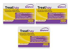 3x Treathay Hayfever Relief | 30 Tablets | Fexofenadine 120mg | ALLERGY - Picture 1 of 4