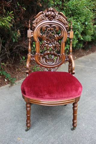 Ornate Walnut Victorian Rococo Slipper Chair with Fantastic Carved Back  Ca.1860 Cover