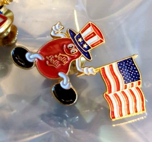 Menge 2 Gelee Bauch Anstecknadel Vintage Bohne USA Flagge Emaille Süßigkeiten patriotisch - Bild 1 von 3