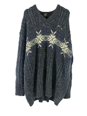 Fubu Fair Isle Sweater Gray V-Neck Pullover Fuzzy Cableknit Mens Plus 3XL XXXL - Image 1 of 4