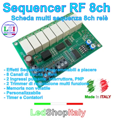 Luci LED Sequenziali programmabili 8 uscite relè Multi ingresso Timers Contatori - Immagine 1 di 3