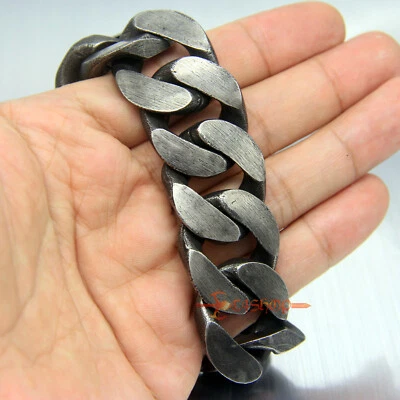Heavy Retro Men's Stainless Steel Cuban Chain Bracelet Gun Metal Buckle Clasp - Изображение 1 из 4