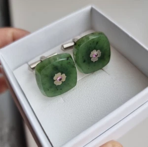 Russian Soviet cufflinks jade Nephrite stone antiques - Picture 1 of 12